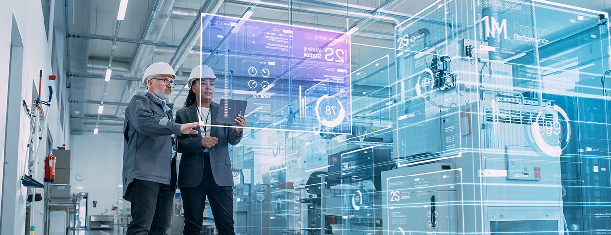 Factory Digitalization: Two Industrial Engineers Use Tablet Comp Factory Digitalization: Two Industrial Engineers Use Tablet Comp
